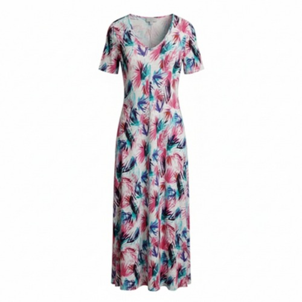 Pure Collection Linen Dress Womens 12 Multicolor Tropical Short Sleeve Maxi